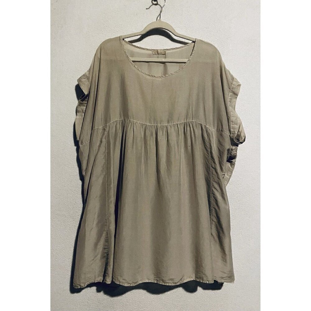 CP Shades Top Womens Small Beige Sand Babydoll Tunic Silky Oversized Lagenlook